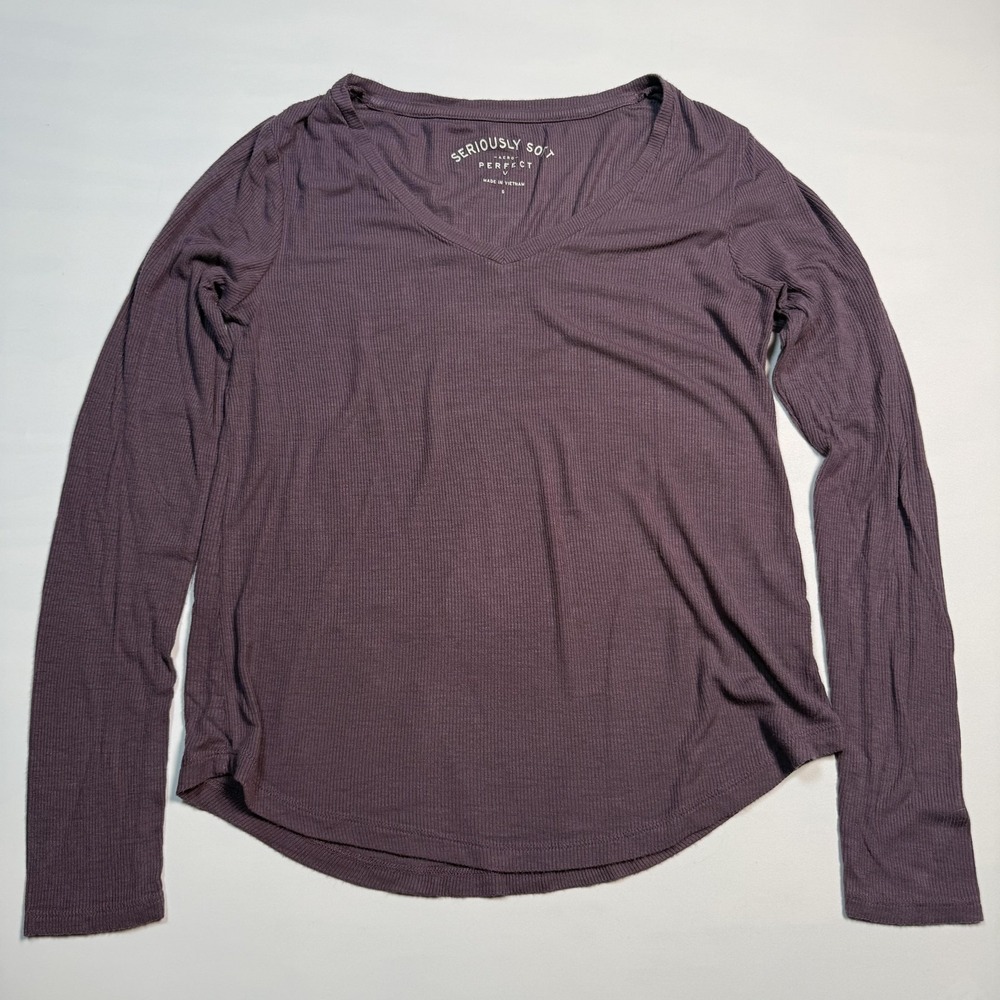 Aero Shirt Womens Small Purple Seriously Soft Perfect V Long Sleeve Tee